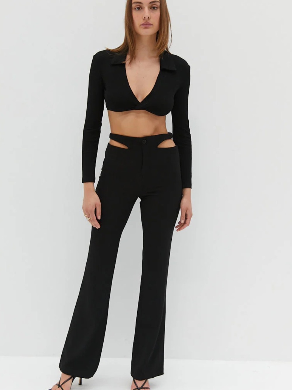 Style addict waist slip pants v cut black